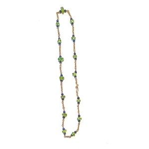 Artisan Gold 14” Choker Wire Wrapped Lapis & Peridot, Safety Clasp 80s Pre Owned